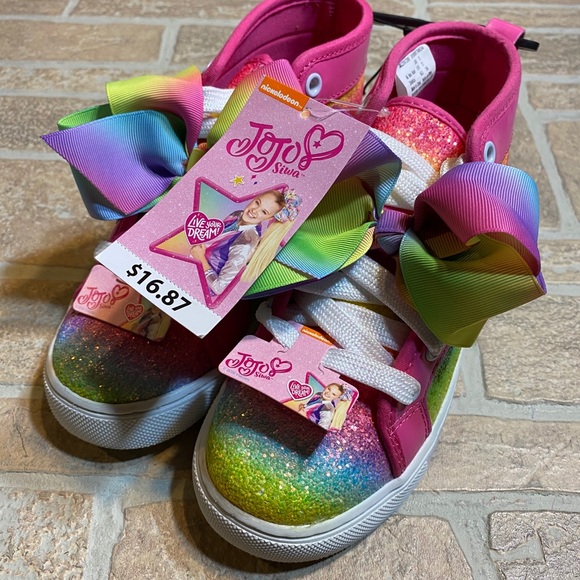 Jojo Siwa Pink Siwa Bow Shoes Rainbow High Tops - Picture 2 of 2